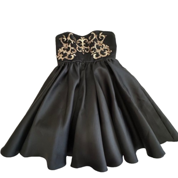 ABS Allen Schwartz Women's Sz. 2 Black & Gold Strapless Mini Prom/Cocktail Dress - Picture 7 of 16